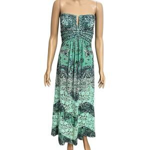 Y2K Sky Strapless Maxi Dress Small Tiered Crochet Lace Boho Vacation Paisley